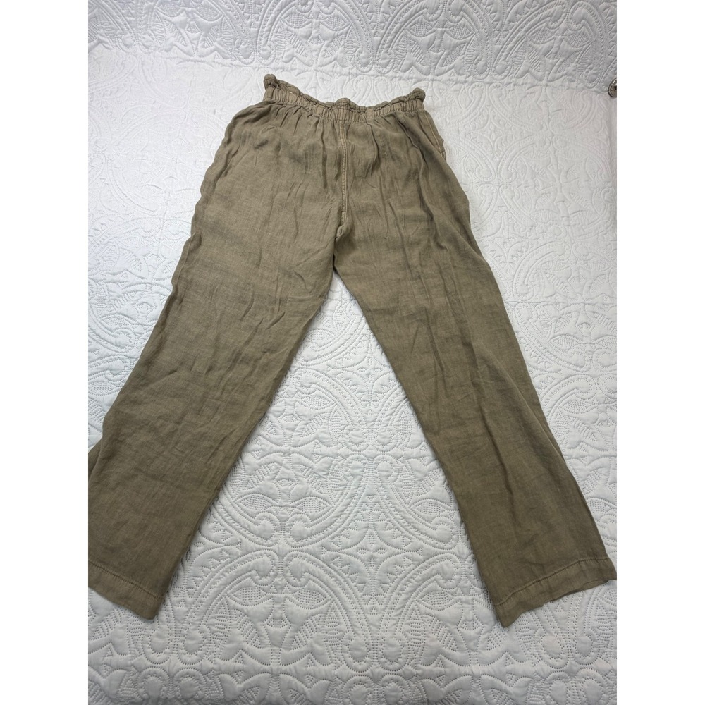 Linen Blend Paperbag Waist Drawstring Utility Pants Olive Green Khaki Relaxed - Picture 2 of 10